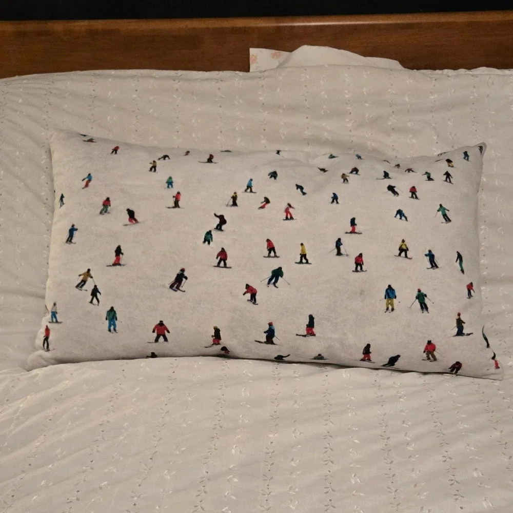 Coast & Valley Down Pillow Skiers Snowboarder Throw Pillow France Winter Whimsy